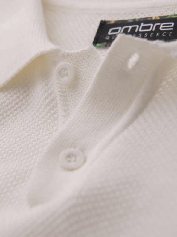 Ombre Clothing Férfi pamut polo póló strukturált kötésből - fehér