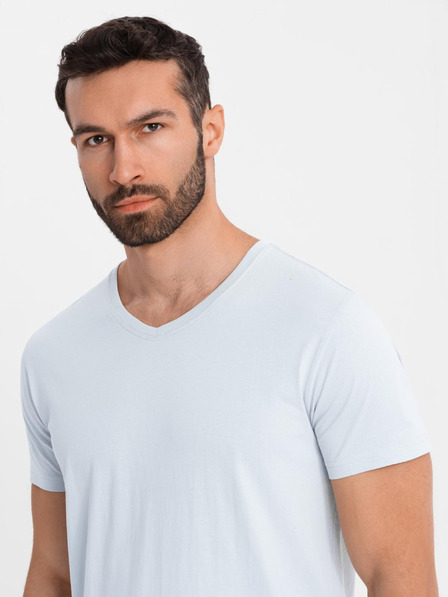 Ombre Clothing Férfi klasszikus pamut póló BASIC V-nyakkal - világosszürke