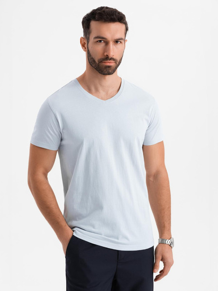 Ombre Clothing Férfi klasszikus pamut póló BASIC V-nyakkal - világosszürke