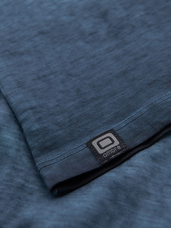 Ombre Clothing Férfi V-nyakú, mosott hatású pamut póló - sötétkék