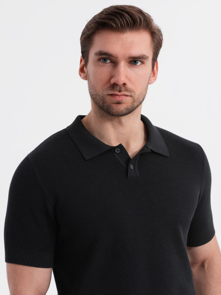 Ombre Clothing Férfi strukturált kötött pamut póló - fekete