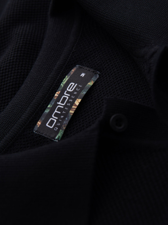 Ombre Clothing Férfi strukturált kötött pamut póló - fekete