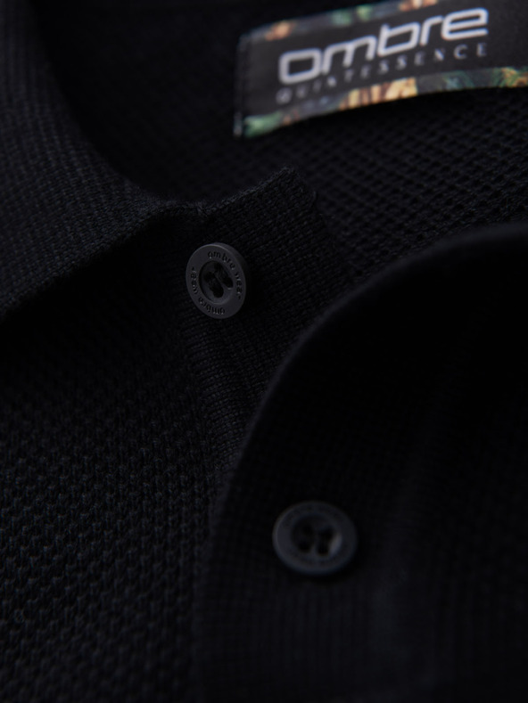 Ombre Clothing Férfi strukturált kötött pamut póló - fekete