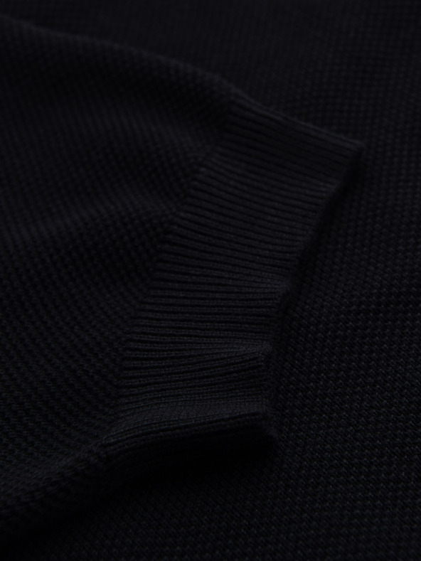 Ombre Clothing Férfi strukturált kötött pamut póló - fekete