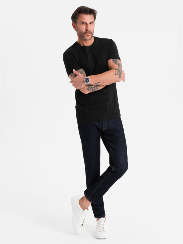 Ombre Clothing BASIC férfi klasszikus pamut póló - fekete