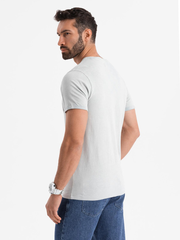 Ombre Clothing Férfi V-nyakú, mosott hatású pamut póló - szürke