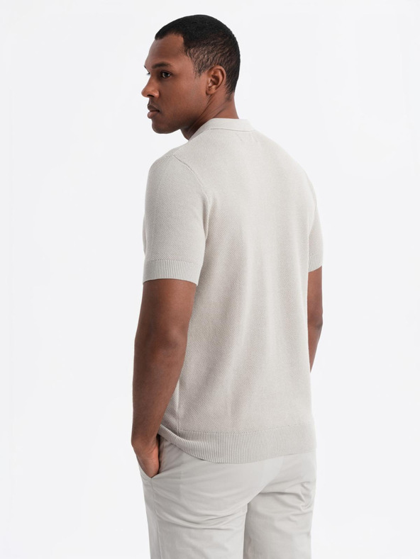 Ombre Clothing Férfi strukturált kötött pamut póló - bézs