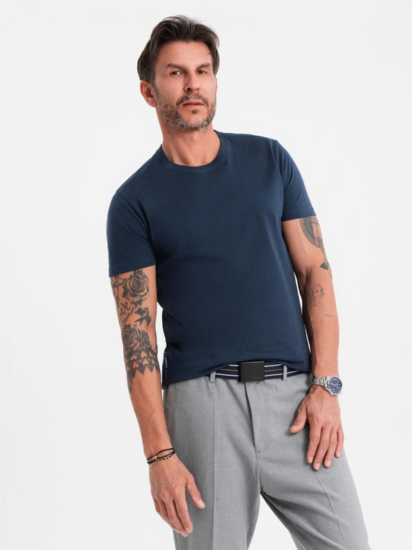 Ombre Clothing BASIC férfi klasszikus pamut póló - sötétkék