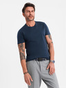 Ombre Clothing BASIC férfi klasszikus pamut póló - sötétkék