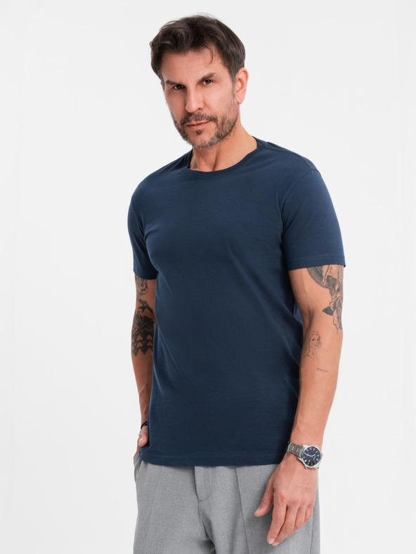 Ombre Clothing BASIC férfi klasszikus pamut póló - sötétkék