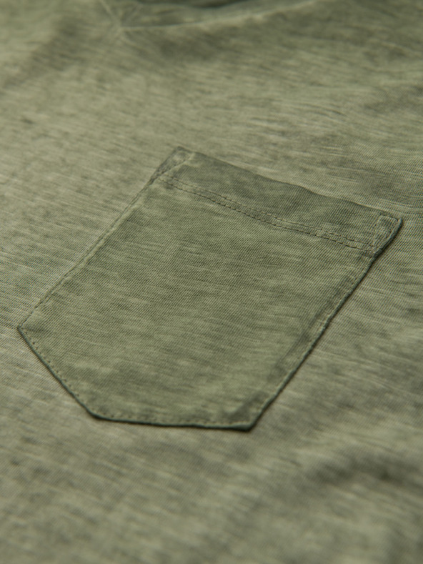 Ombre Clothing Férfi V-nyakú, mosott hatású pamut póló - olíva