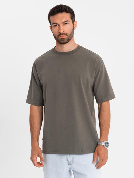 Ombre Clothing Férfi pamut LOOSE FIT kerek nyakú póló - sötét olíva