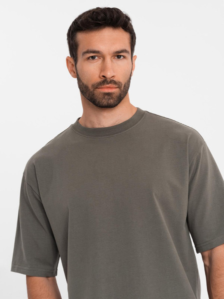 Ombre Clothing Férfi pamut LOOSE FIT kerek nyakú póló - sötét olíva