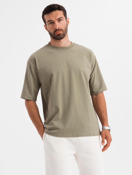 Ombre Clothing Férfi pamut LOOSE FIT kerek nyakú póló - khaki