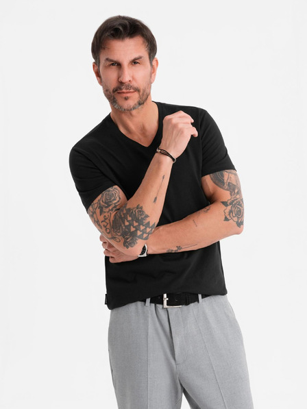 Ombre Clothing BASIC férfi klasszikus pamut póló - fekete