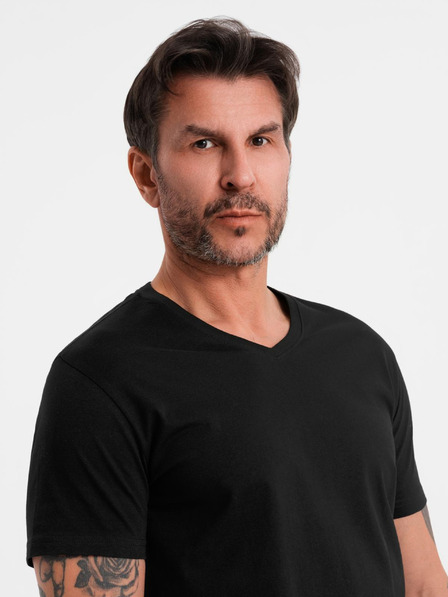 Ombre Clothing BASIC férfi klasszikus pamut póló - fekete