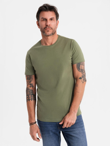 Ombre Clothing BASIC férfi klasszikus pamut póló - khaki