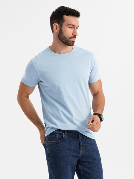 Ombre Clothing BASIC férfi klasszikus pamut póló - világoskék