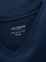 Ombre Clothing BASIC férfi klasszikus V-nyakú pamut póló - sötétkék