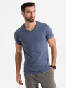 Ombre Clothing BASIC férfi klasszikus V-nyakú pamut póló - kék melír