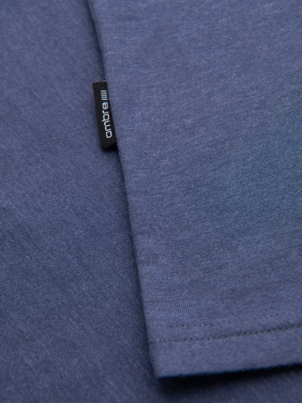 Ombre Clothing BASIC férfi klasszikus V-nyakú pamut póló - kék melír