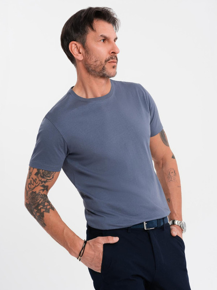 Ombre Clothing BASIC férfi klasszikus pamut póló - farmer kék