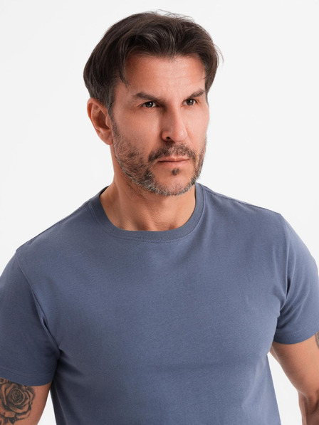 Ombre Clothing BASIC férfi klasszikus pamut póló - farmer kék