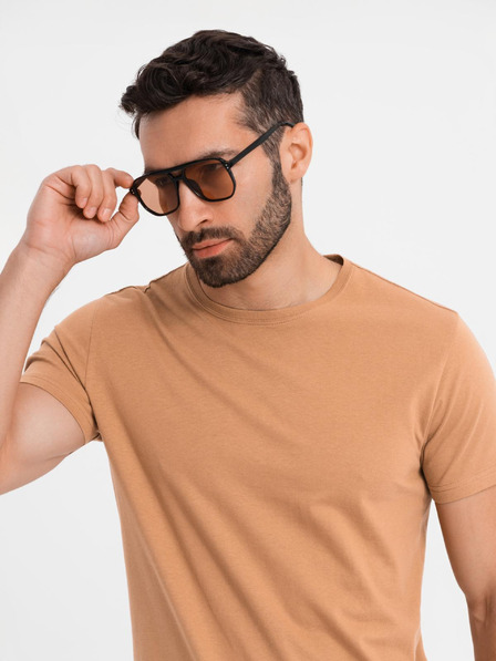 Ombre Clothing BASIC férfi klasszikus pamut póló - barna