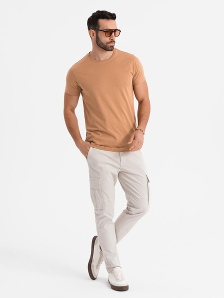 Ombre Clothing BASIC férfi klasszikus pamut póló - barna