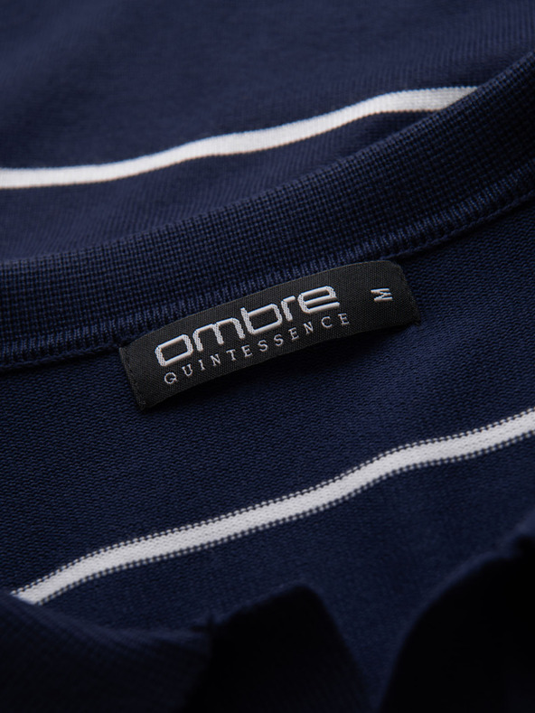 Ombre Clothing Férfi hosszú ujjú, vízszintes csíkos viszkóz póló - sötétkék és fehér