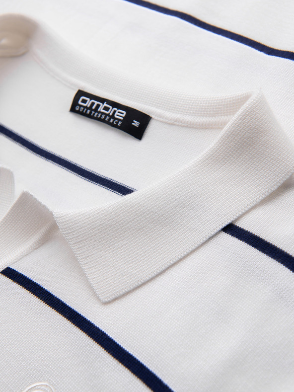 Ombre Clothing Férfi hosszú ujjú, vízszintes csíkos viszkóz póló - fehér és sötétkék