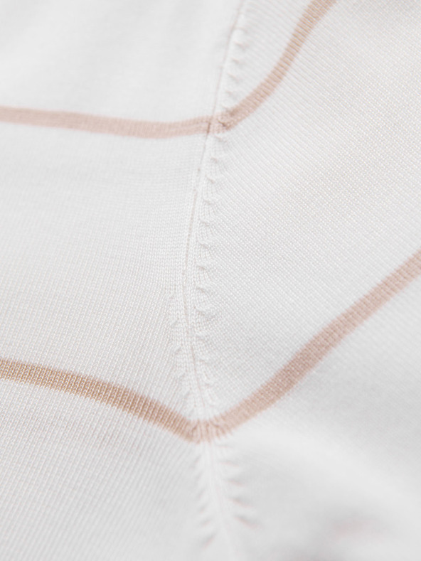 Ombre Clothing Férfi hosszú ujjú, vízszintes csíkos viszkóz póló - fehér és bézs