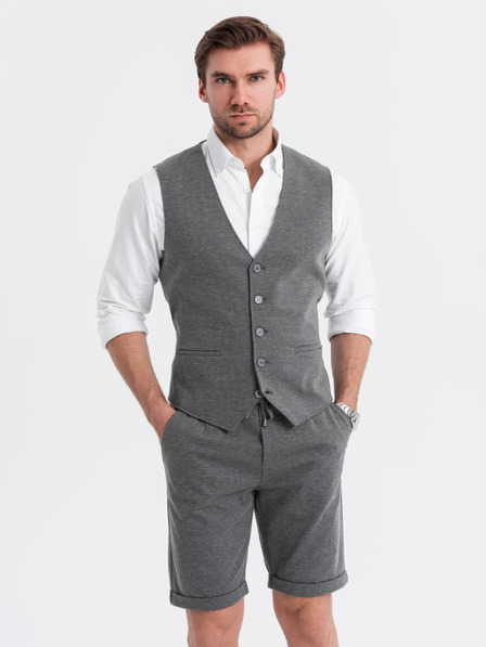 Ombre Clothing Elegáns férfi szett mellény + rövidnadrág - grafitszürke