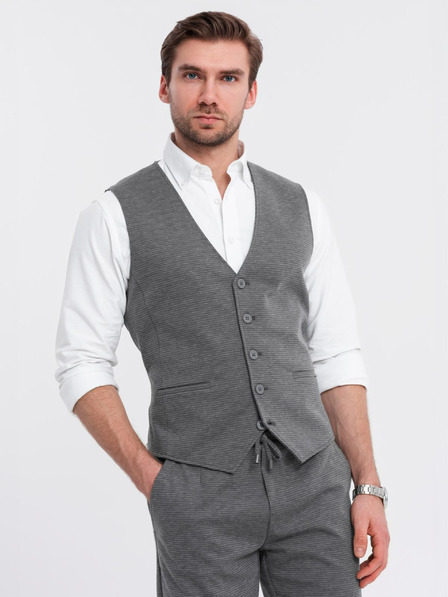 Ombre Clothing Elegáns férfi szett mellény + rövidnadrág - grafitszürke