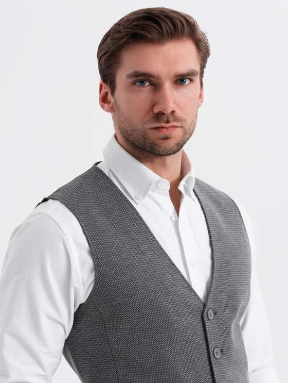 Ombre Clothing Elegáns férfi szett mellény + rövidnadrág - grafitszürke