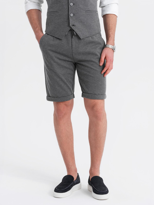 Ombre Clothing Elegáns férfi szett mellény + rövidnadrág - grafitszürke