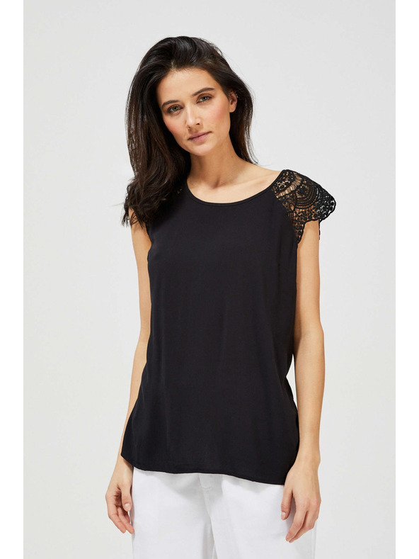 Moodo Fekete top díszes ujjakkal