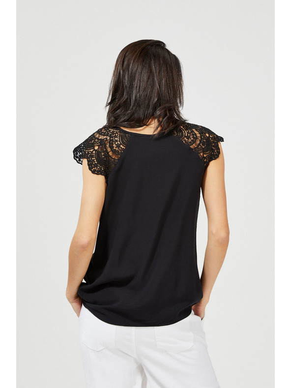 Moodo Fekete top díszes ujjakkal