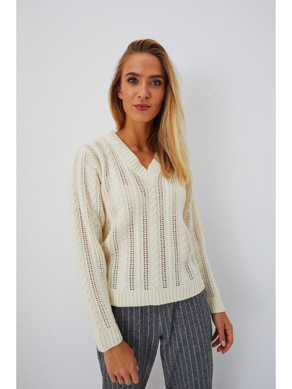 Moodo Krémes kötött pulóver fonatmintával