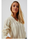 Moodo Krémes kötött pulóver fonatmintával
