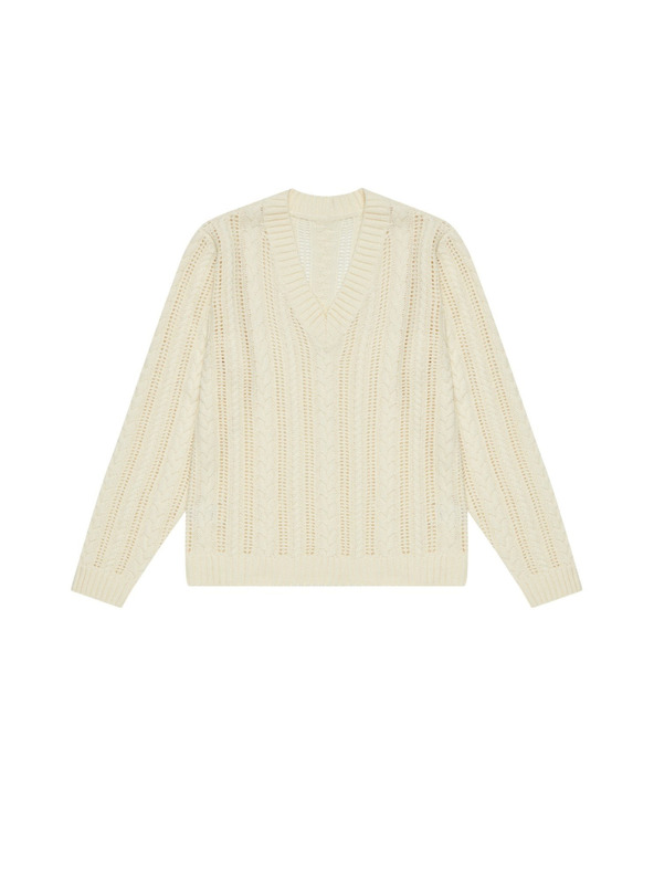 Moodo Krémes kötött pulóver fonatmintával