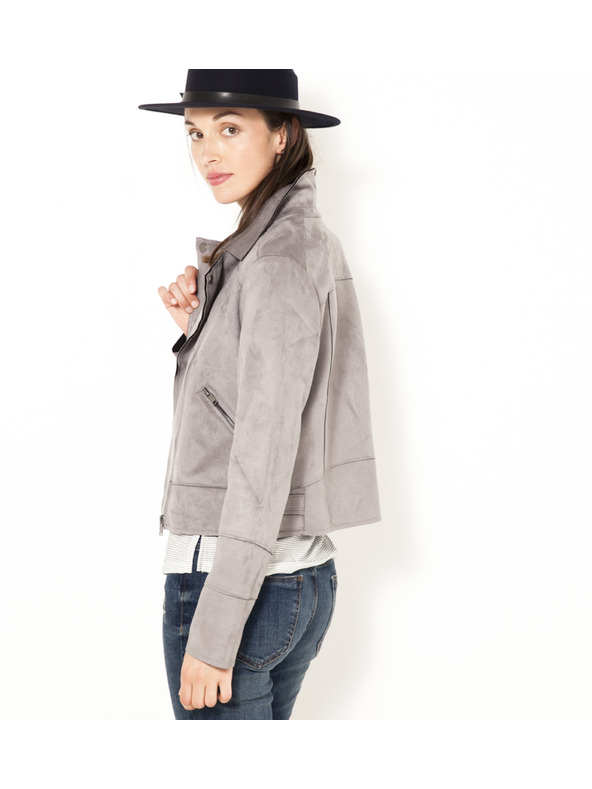 CAMAIEU Szürke velúr cipzáras kabát