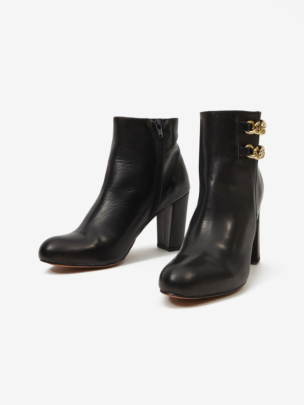 Ojju Fekete női bőr bokacsizma sarokkal OJJU