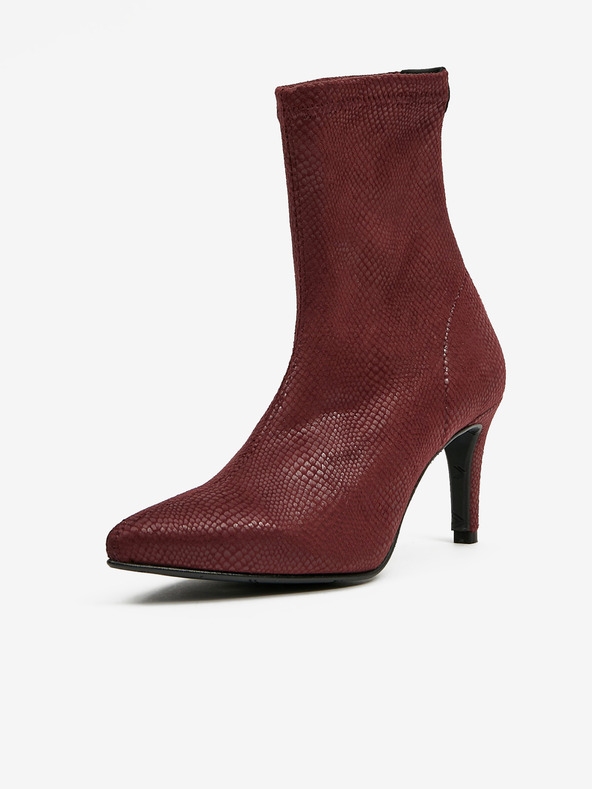 Ojju OJJU bordó szarvasbőr bokacsizma kígyómintával