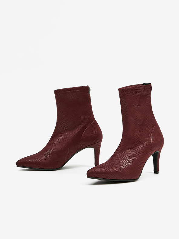 Ojju OJJU bordó szarvasbőr bokacsizma kígyómintával