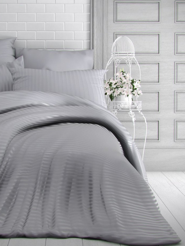 Kvalitex Francia szatén csíkos ágynemű 1+2, 200x200, 70x90cm világosszürke Kvalitex