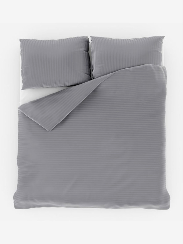 Kvalitex Francia szatén csíkos ágynemű 1+2, 200x200, 70x90cm világosszürke Kvalitex