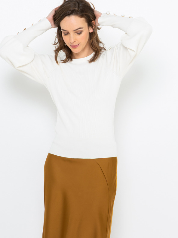 CAMAIEU Fehér lufis ujjú pulóver CAMAIEU