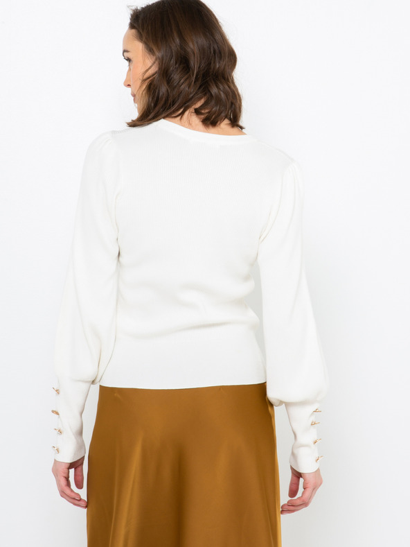 CAMAIEU Fehér lufis ujjú pulóver CAMAIEU