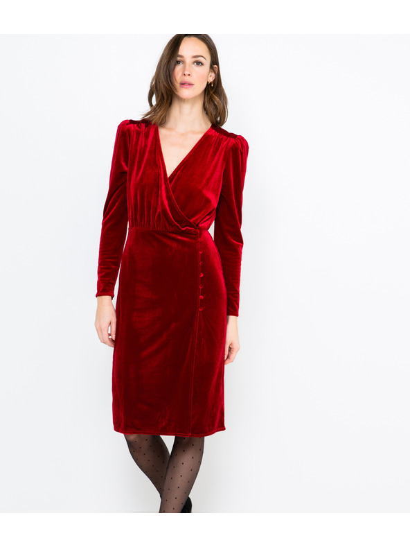 CAMAIEU Piros bársony ruha CAMAIEU